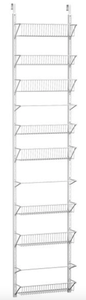 lot 612 image: Over the Door Organizer - Hanging Wall Rack for Closet, Bathroom, or Kitchen Organization and Storage - Metal Pantry Shelves by Home-Complete (White) (OPEN BOX)