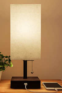 lot 613 image: Lavish Home USB Rectangle Lamp with Wood Base-Modern Desk Light, LED Bulb Included, USB Port for Living Room, Bedroom, Office (OPEN BOX)