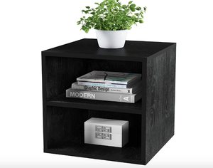 lot 622 image: Lavish Home End Stackable Contemporary Minimalist Modular Cube Accent Table Double Shelves for Bedroom, Living Room or Office (Black), (OPEN BOX)