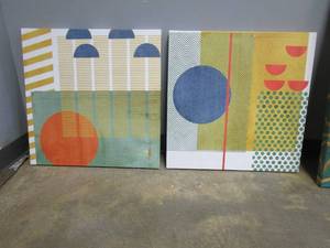 lot 628 image: Set of 2 - 24 in x 24 in Abstract Artwork on Canvas with Wood Frame