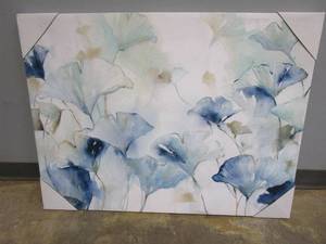 lot 630 image: 40 in x 31 in Floral Artwork on Canvas with Wood Frame