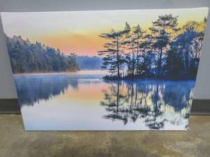lot 632 image: 32 in x 22 in Landscape Artwork on Canvas with Wood Frame