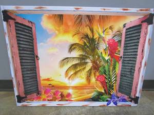 lot 633 image: 32 in x 24 in Landscape Artwork on Canvas with Wood Frame