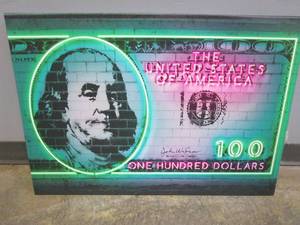 lot 634 image: 32 in x 23 in Artwork on Canvas with Wood Frame