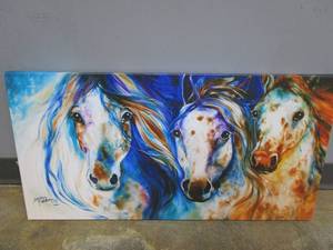 lot 637 image: 32 in x 16 in Horse Artwork on Canvas with Wood Frame