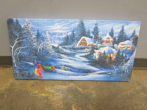 lot 638 image: 32 in x 16 in Landscape Artwork on Canvas with Wood Frame
