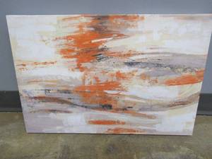lot 639 image: 24 in x 16 in Abstract Artwork on Canvas with Wood Frame