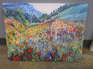 lot 640 image: 24 in x 18 in Landscape Artwork on Canvas with Wood Frame