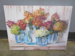 lot 641 image: 19 in x 14 in Floral Artwork on Canvas with Wood Frame