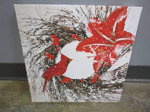lot 642 image: 14 in x 14 in Animal & Floral Artwork on Canvas with Wood Frame