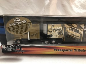 lot 388 image: Rare 2002 Hot Wheels Racing Semi Transporter Tribute truck- Cale Yarborough 164 scale die cast
