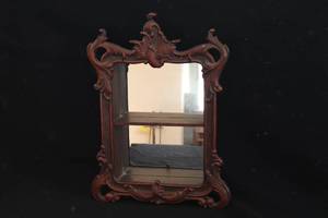 lot 75 image: Antique Shadow Box Mirror Shelf with Intricate Wood Frame