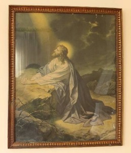 lot 78 image: Antique Framed Jesus on the Mountain Top Framed Print with Ornate Frame
