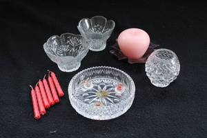 lot 84 image: Vintage Glass Candle Holders and Candles
