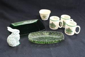 lot 86 image: 1938 Spode Christmas Tree Mugs, Avocado Serving Dish, Lenox Bowl and More