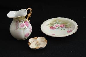 lot 96 image: Vintage Floral Pitcher and Washbowl, Jewelry Dish