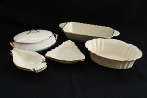 lot 101 image: Lenox Cream and Gold Dishes with Edwin M Knowles Bowl & Lid