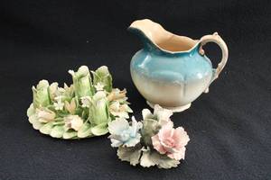 lot 105 image: Vintage Floral Decorative Candle Holders and Warwick Pitcher