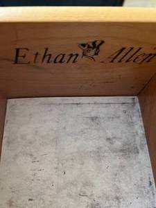 lot 1 image: Vintage Ethan Allen Mission Oak Dressing Table with Mirror