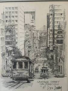 lot 2 image: 1977 California Street San Francisco Framed Artwork by Don Davey Signed