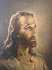 lot 6 image: 1940 Warner Sallmans Head of Christ Framed Lithograph
