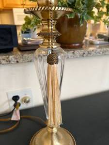 lot 22 image: Pair of Quoizel Antique Lamps with Crystal Bottom and Tassel Switches