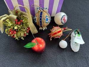 lot 49 image: Assorted Christmas Ornaments, Twins, Golden Trains, and More