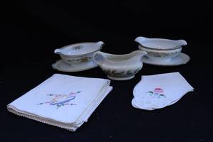 lot 177 image: Gravy Boats and Linens Noritake and World Bazaars