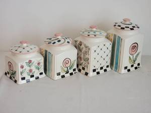 lot 66 image: Hand Painted French Countryside Canister Set (Signed)