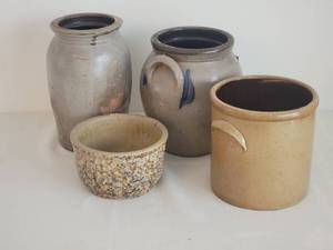 lot 130 image: Rustic Stoneware Wax Seal Crocks