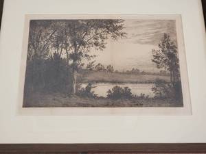 lot 60 image: Early 20th Century Etching Evening, New York Bay by Henry Farrier