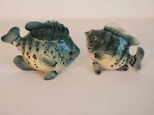 lot 169 image: Adorable Ceramic Art Tea Service Pairing - Black Crappie Cream & Sugar