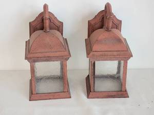 lot 119 image: Distressed Metal Sconces with Natural Glass Panes