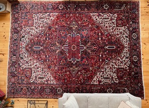 lot 1 image: RESERVE LOWERED Stunning Wool Persian Heriz Area Rug - Scarlet  Indigo - 113 x 14 9 RESERVE LOWERED