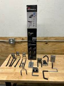 lot 12 image: RUBBERMAID All-In-One FastTrack Garage Storage Rail System Tool Kit (7-Piece) with Misc Extra Garage Hanging Items