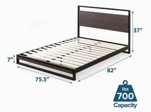 lot 55 image: ZINUS Suzanne 37 Inch Bamboo and Metal Platform Bed Frame  Solid Steel Construction  No Box Spring Needed  Wood Slat Support  Easy Assembly, Grey Wash, King