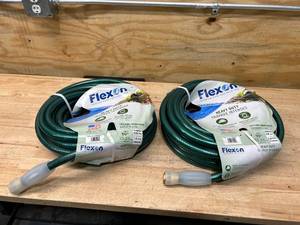 lot 90 image: FLEXON Lot of 2- FXG5850 58-Inch x 50-Foot Heavy Duty 5-Ply Forever Garden Hoses