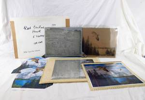 lot 22 image: Vintage David Maass Red-Tailed Hawk Magnesium Embossing Plate, Negative and More