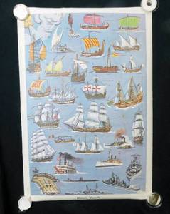 lot 46 image: Lot of 2 Vintage MCM Historic Vessels Poster