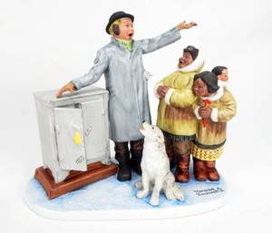 lot 97 image: Vintage 1982 Limited Edition Norman Rockwell The Expert Salesman Traveling Salesman Series Figurine