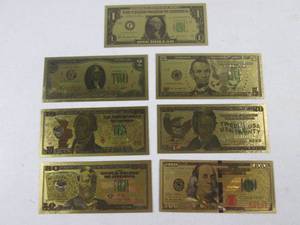 (CNTR) 7pc Gold Currency 1, 2, 5, 1...