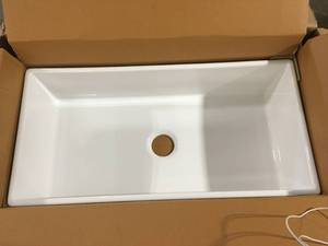 Bradstreet II Farmhouse Apron-Front Fireclay 36 in. Single Bowl Kitchen Sink in Crisp White by SINKOLOGY Customer Returns See Pictures