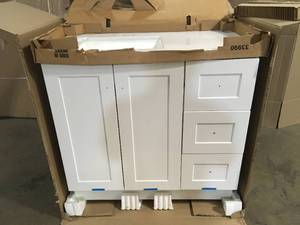 Bannister 36.5 in. W x 18.75 in. D x 35.14 in. H Bath Vanity in White with White Top by Glacier Bay Customer Returns See Pictures