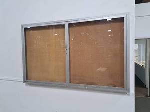 lot 254 image: Glass Enclosed Wall-Mount Cork Board 60x3x36