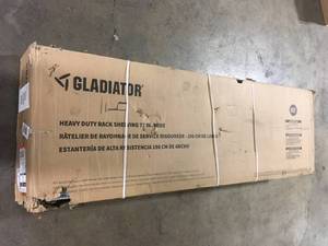 lot 9 image: Gladiator Steel Heavy Duty 4-Tier Utility (77-in W x 24-in D x 72-in H) Customer Returns See Pictures