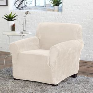 lot 9 image: New - Great Bay Home Stretch Velvet-Plush Washable Chair Slipcover (Off White)