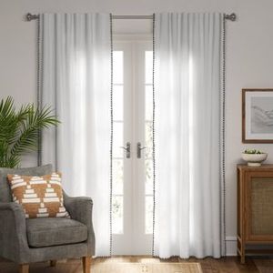 lot 98 image: 1pc 54x84 Light Filtering Stitched Edge Curtain Panel Cream - Threshold