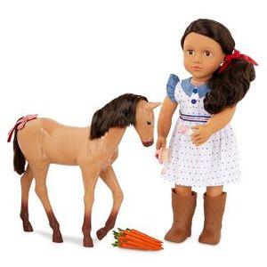lot 29 image: Damaged Box Our Generation Daria with Foal 18 Doll & Horse Set ((See Photos))