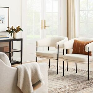 lot 133 image: Rosemead Metal Frame and Rounded Back Faux Sherling Accent Chair Cream (FA) - Threshold designed with Studio McGee