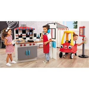 lot 135 image: Little Tikes Drive Thru Diner Wooden Pretend Play Kitchen Toy 40pc Accessories for 2 Sided Play